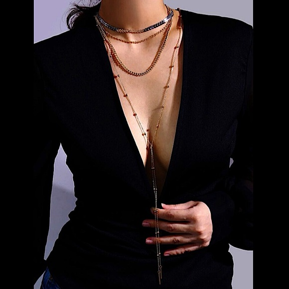 Two Tone Multilayered Choker Necklaces Set - Picture 1 of 6